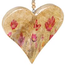 Article Cœurs en bois à suspendre Motif fleurs roses H18cm 2pcs