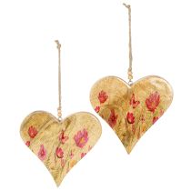 Article Cœurs en bois à suspendre Motif fleurs roses H18cm 2pcs
