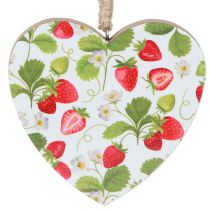 Article Cœur décoratif Motif fraise Pendentif en bois 10×10cm 4 pcs