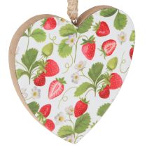 Article Cœur décoratif Motif fraise Pendentif en bois 10×10cm 4 pcs
