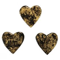Article Coeurs en bois coeurs décoratifs effet brillant or noir 4,5 cm 8 pcs