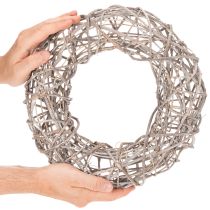 Article Couronne décorative en bois naturel et blanc Ø30 cm H9,5 cm