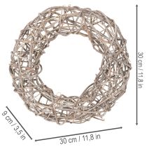 Article Couronne décorative en bois naturel et blanc Ø30 cm H9,5 cm