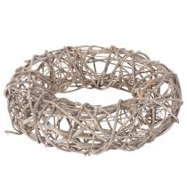 Article Couronne décorative en bois naturel et blanc Ø30 cm H9,5 cm