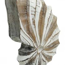 Support de coquille d&#39;escargot déco maritime en bois naturel, blanc H28cm