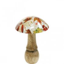 Décoration champignon en bois feuilles d&#39;automne blanc, décoration de table champignon coloré Ø10cm H15cm