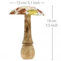 Article Champignon en bois déco feuilles d'automne blanc, décoration automnale colorée Ø13cm H19cm