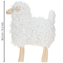 Article Mouton décoratif en bois avec laine synthétique blanche 30x4,5x36,5cm