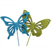 Article Papillon en bois avec fil de couleurs assorties. 8cmx6cm L28cm 18 pièces