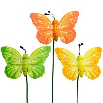 Article Papillons en bois sur tige 3 couleurs assortis 8cm 24P