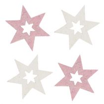 Etoile en bois 3,5cm rose / blanc avec paillettes 72pcs