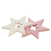 Etoile en bois 3,5cm rose / blanc avec paillettes 72pcs