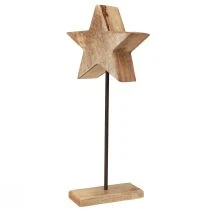 Article Étoile en bois sur pied métal, décoration naturelle 20x9,5x50 cm