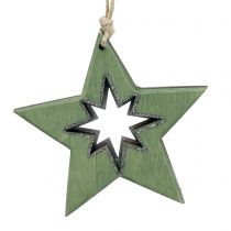 Article Étoile en bois avec motifs vert 11cm 6pcs