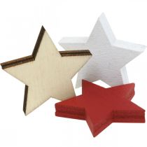 Article Eparpillement décoration étoiles en bois naturel, rouge, blanc 3cm mix 72 pièces