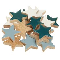 Article Étoiles en bois décoration de table étoiles blanc bleu turquoise 5cm 12 pièces
