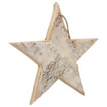 Article Étoile décorative suspendue en bois avec écorce de bouleau blanche Ø20 cm
