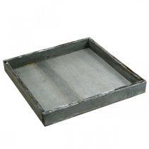 Plateau en bois carré gris, blanc décoration de table Shabby Chic 24,5×24,5cm
