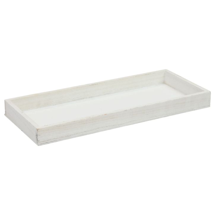 Plateau en bois plateau décoratif blanc shabby chic bois 35×15×3cm