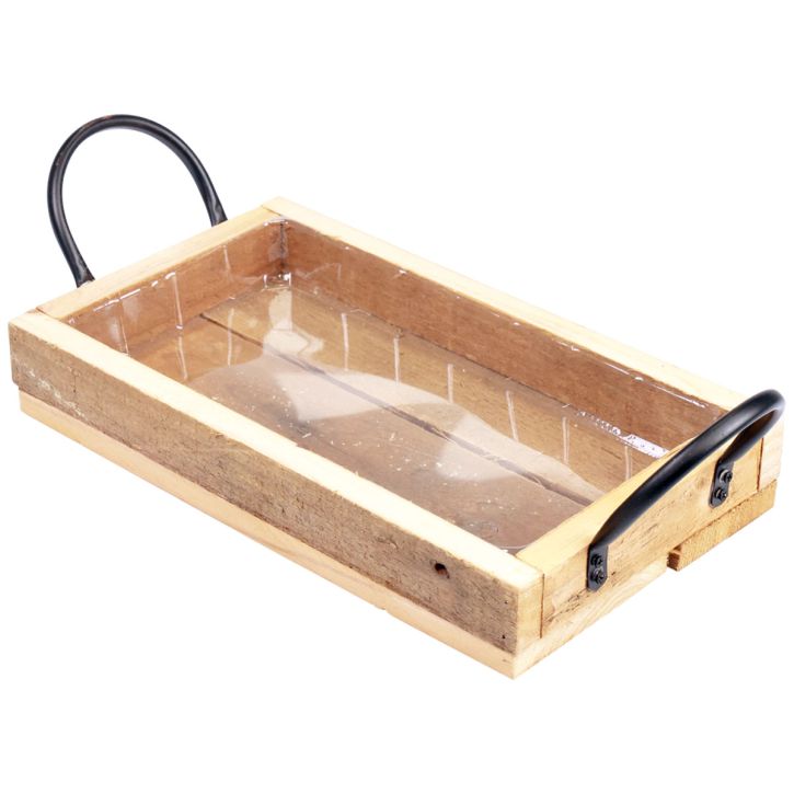Plateau en bois avec poignées plateau décoratif noir naturel 30×17×5cm