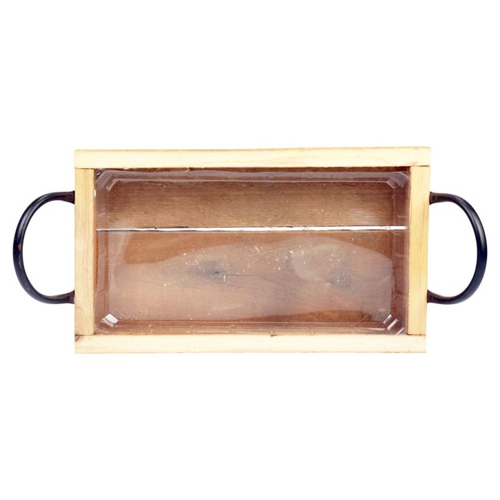 Article Plateau en bois avec poignées noir et insert protecteur 30×17×5cm