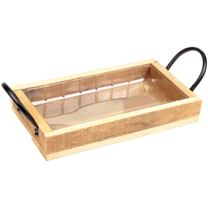 Plateau en bois avec poignées plateau décoratif noir naturel 30×17×5cm