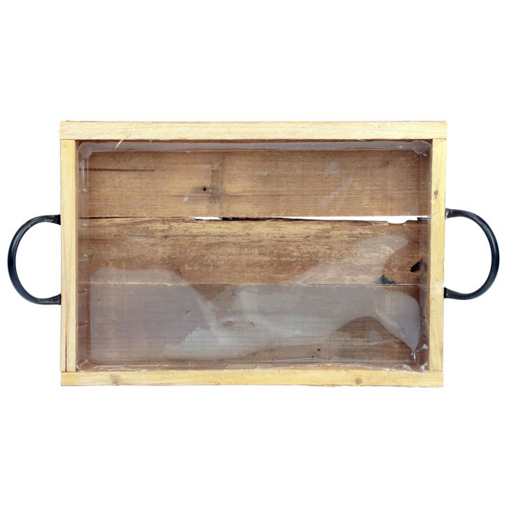 Article Plateau en bois avec poignées, 40×27,5×5 cm, naturel et noir