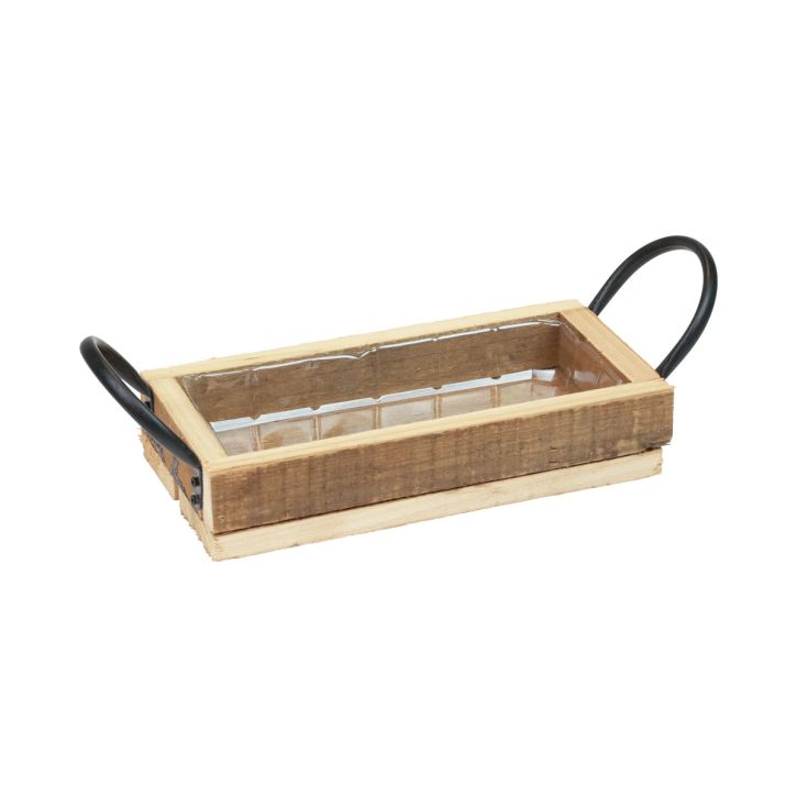 Plateau en bois avec poignées plateau décoratif noir naturel 25×12,5×5cm