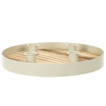 Article Chandelier rond en bois avec cadre métallique pour 4 bougies, 25 cm