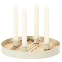 Article Chandelier rond en bois avec cadre métallique pour 4 bougies, 25 cm