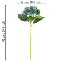 Article Fleur artificielle Hortensia bleu et vert sur tige décorative 53 cm