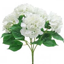 Bouquet décoratif d&#39;hortensias fleurs artificielles blanches 5 fleurs 48cm