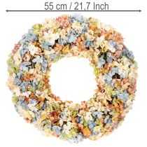 Article Couronne artificielle d'hortensias multicolore pour porte et mur 55 cm