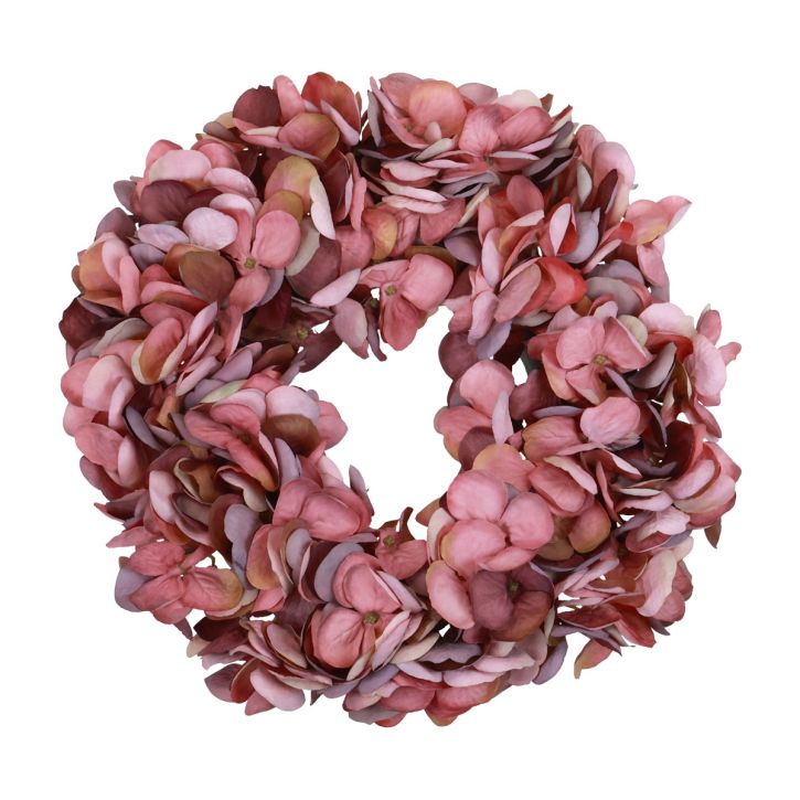 Fleurs artificielles décoration couronne d&#39;hortensias artificielle vieux rose Ø26cm