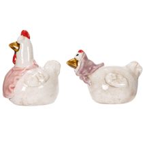 Article Figurines Poules en Céramique - Décoration de Pâques pour Intérieur - 11 cm - Lot de 2