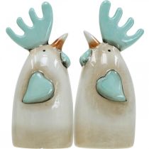 Article Décoration de cuisine en céramique coq poulet blanc bleu marron H14,5 cm 2 pcs