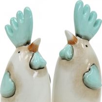 Article Décoration de cuisine en céramique coq poulet blanc bleu marron H14,5 cm 2 pcs