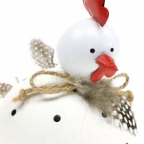 Figurine déco poulet blanc à pois et plumes H13cm