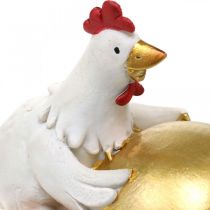 Poules déco avec oeuf de Pâques, poules de Pâques, oeuf doré, décoration Pâques H12/11cm lot de 2