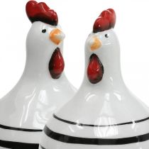 Article Poulet Décoratif Céramique Blanc Rayures Noires Rond Ø 7cm H11cm 3 pcs