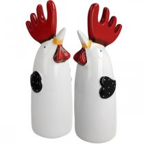 Article Céramique Coq Cuisine Décoration Poulet Blanc H23cm 2pcs