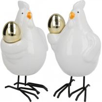 Article Poule décorative avec oeuf doré, figurine de Pâques en porcelaine, décoration de Pâques poule H12cm 2pcs