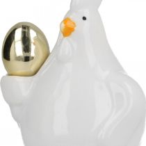 Poule décorative avec oeuf doré, figurine de Pâques en porcelaine, décoration de Pâques poule H12cm 2pcs