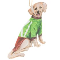 Article Décoration de Noël en métal - 2 chiens avec bonnet et écharpe - 12 cm