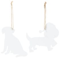 Article Décoration de Noël en métal - 2 chiens avec bonnet et écharpe - 12 cm