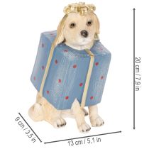 Article Dekofigur chien assis chiot en paquet-cadeau résine 20 cm