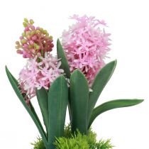 Article Hyacinthes artificielles en pot – jaune, rose et bleu – H23cm, lot de 3