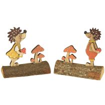 Article Hérisson aux champignons figurine d&#39;automne hérisson en bois jaune/orange H11cm lot de 6