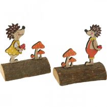 Article Hérisson aux champignons Figurine d&#39;automne hérisson en bois Jaune/Orange H11cm Lot de 6