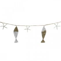 Guirlande décoration maritime jute 6 poissons avec étoile de mer 120cm